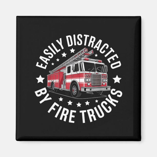 Easily Distracted By Fire Trucks Design  Magnet (Framsidan)