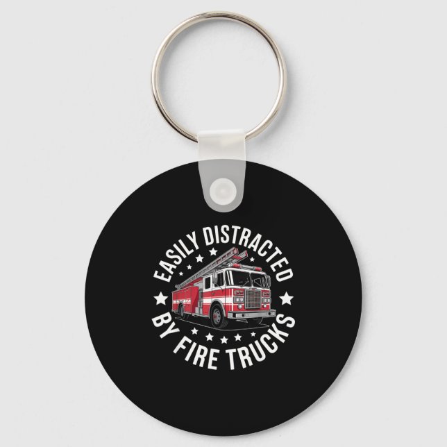 Easily Distracted By Fire Trucks Design  Nyckelring (Framsida)