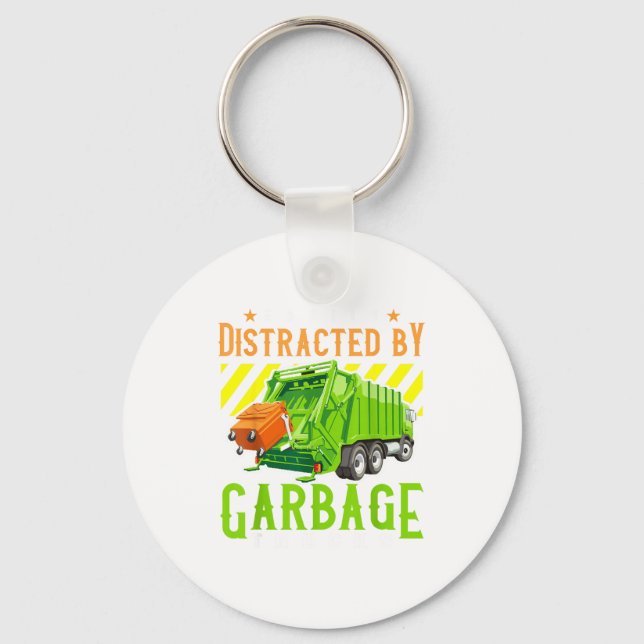 Easily Distracted By Garbage Trucks Funny Truck Lo Nyckelring (Framsida)