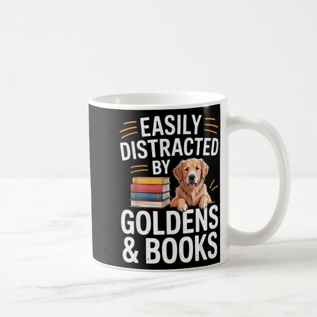 Easily Distracted By Goldens &amp; Books - Golden  Kaffemugg (Höger)
