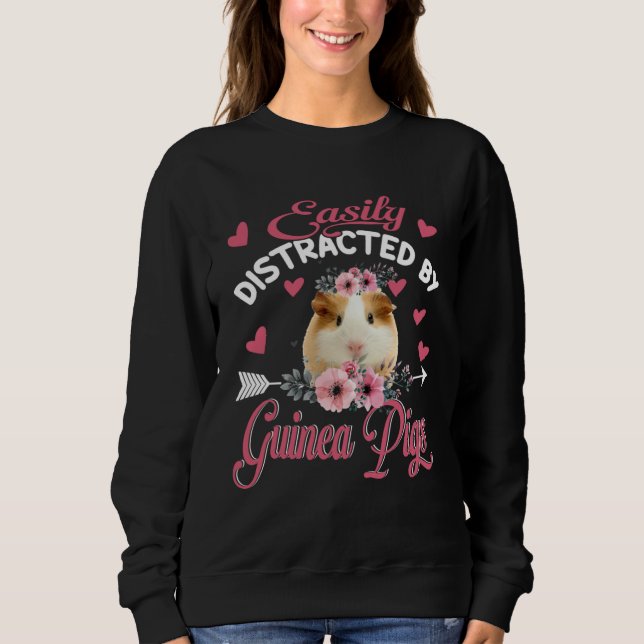 Easily Distracted By Guinea Pigs Floral Flower Gui T Shirt (Framsida)