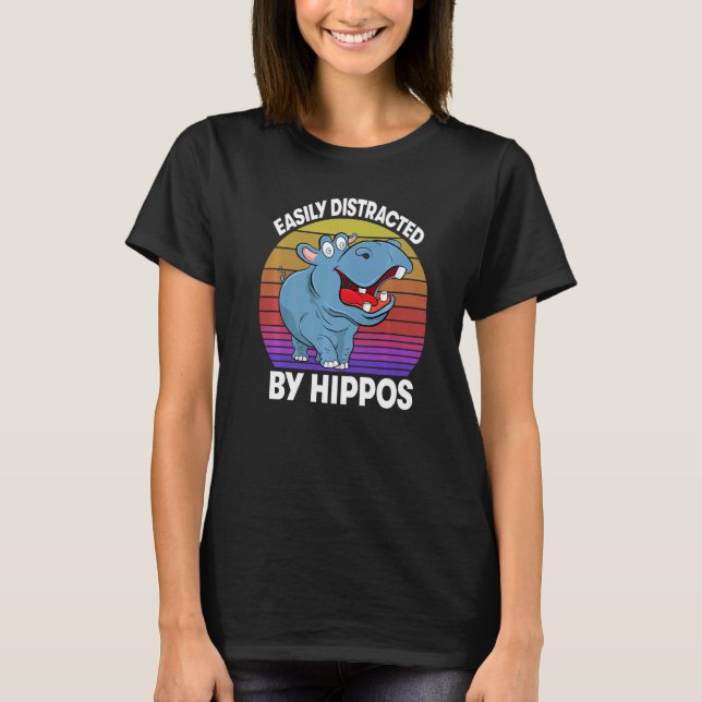 Easily Distracted By Hippo  Women Hippopotamus Par T Shirt (Framsida)