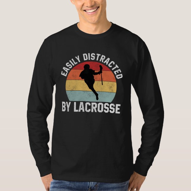 Easily Distracted By Lacrosse  Coach Player Sports T Shirt (Framsida)