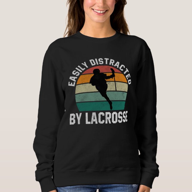 Easily Distracted By Lacrosse  Coach Player Sports T Shirt (Framsida)