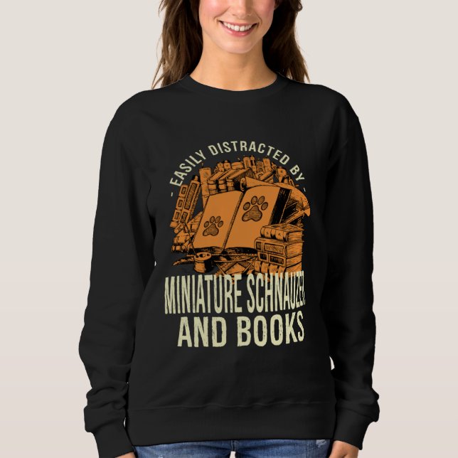 Easily Distracted By Miniature Schnauzer And Books T Shirt (Framsida)