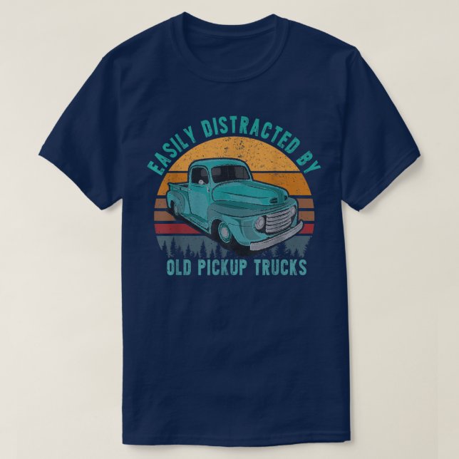 Easily Distracted By Old Pickup Square Body Trucks T Shirt (Design framsida)