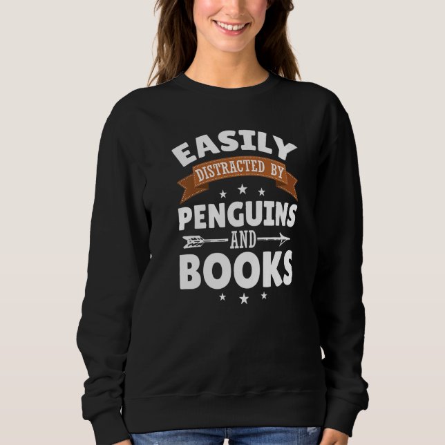 Easily Distracted By Penguins & Books   Birds T Shirt (Framsida)