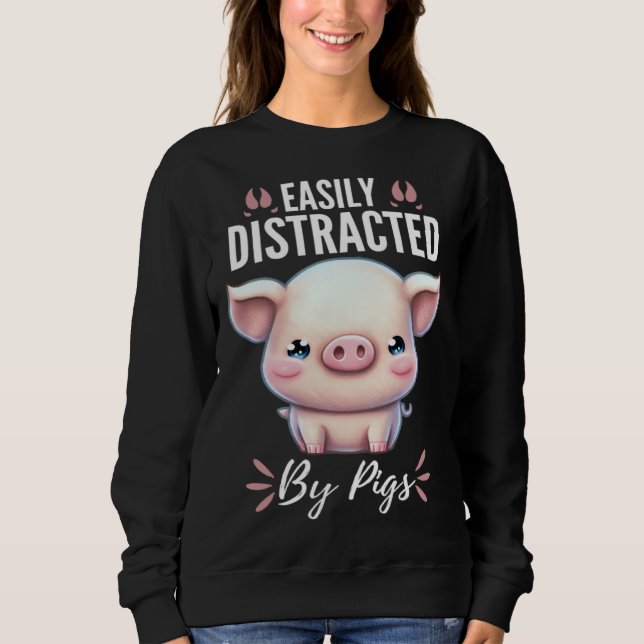 Easily Distracted By Pigs  Cute Animal  Fun T Shirt (Framsida)