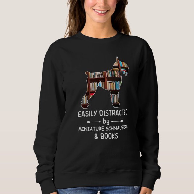 Easily Distracted By Schnauzer And Books Dog  Libr T Shirt (Framsida)