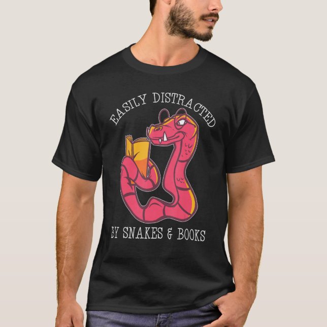 Easily Distracted By Snake And Books Python Viper  T Shirt (Framsida)