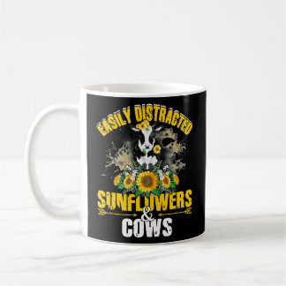 Easily Distracted By Sunflowers And Cows Funny Kaffemugg