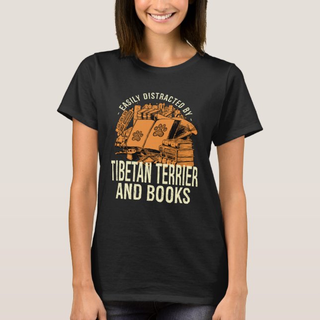Easily Distracted By Tibetan Terrier And Books Tsa T Shirt (Framsida)