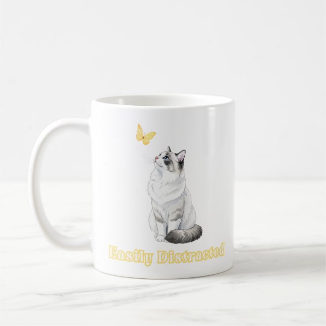 Easily Distracted Cute Cat & Butterfly Design Kaffemugg (Vänster)