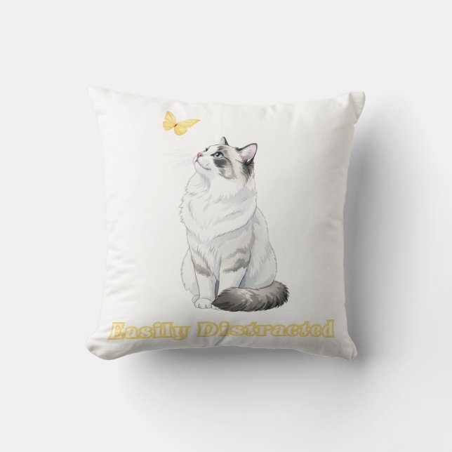 Easily Distracted Cute Cat & Butterfly Design Kudde (Framsida)
