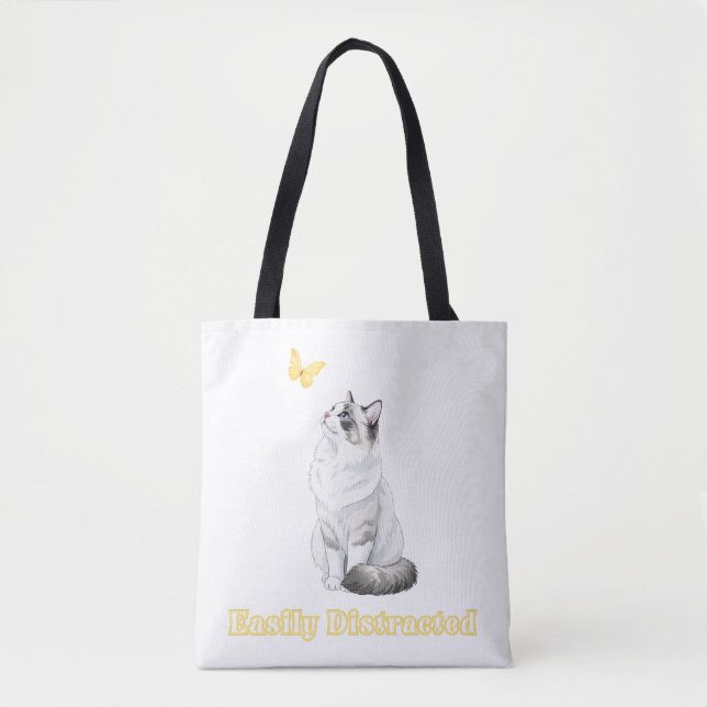 Easily Distracted Cute Cat & Butterfly Design Tygkasse (Framsida)