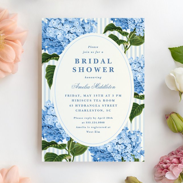 East Coast Blue Hydrangea Garden Bridal Shower Inbjudningar (East Coast blue hydrangea bridal shower invitation)