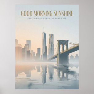 East river soluppgång av Manhattan Poster