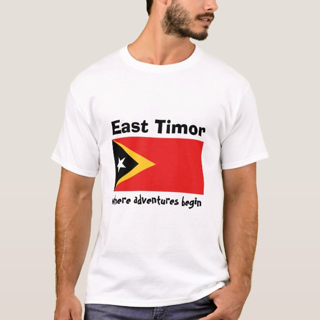 East Timor flagga + Karta + TextT-tröja Tee (Framsida)