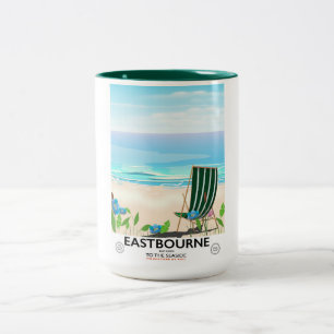 Eastbourne Beach East Sussex resemålning affisch Två-Tonad Mugg