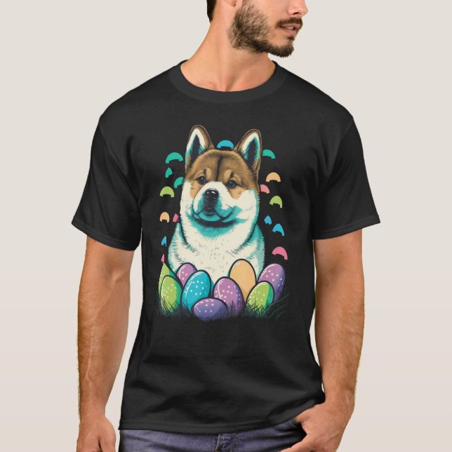 Easter Akita Inu Bunny Eggs Dog on Easter Akita In T Shirt (Framsida)
