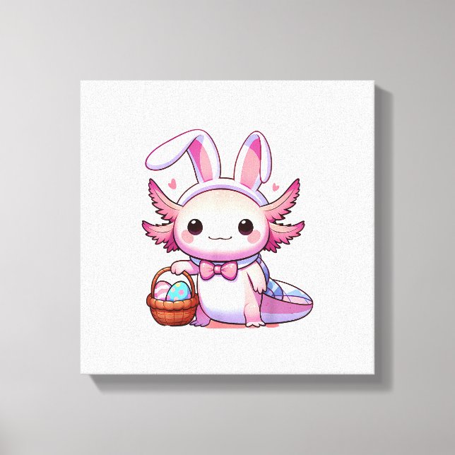 Easter Axolotl Bunny Ears Eggs T-Shirt Canvastryck (Framsida)