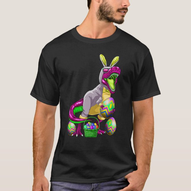 Easter Basket Bunny Dinosaur Shirt Egg Rex Kids Bo T Shirt (Framsida)