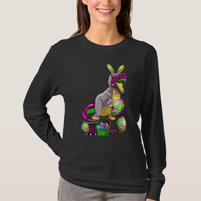 Easter Basket Bunny Dinosaur Shirt Egg Rex Kids Bo T Shirt (Framsida)