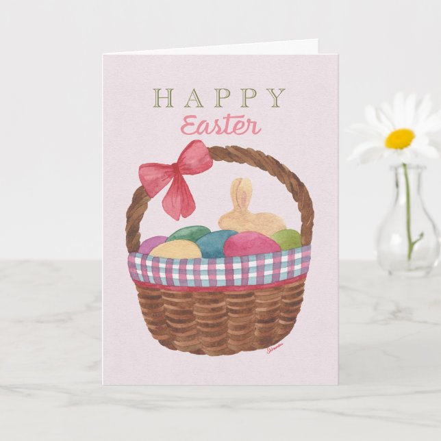 Easter Basket Greeting Card- Golden Bunny and Eggs Kort (Liten växt)