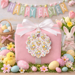 Easter Basket & Spring Floral Pattern Gåvor Etiketter