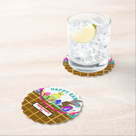 Easter Basket Yellow Blue Chick Egg Rabbit Underlägg Papper