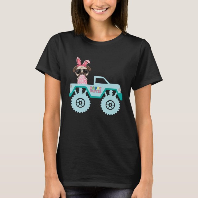 Easter Bearded Dragon Bunny Riding Monster Truck T T Shirt (Framsida)