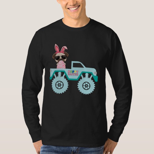 Easter Bearded Dragon Bunny Riding Monster Truck T T Shirt (Framsida)