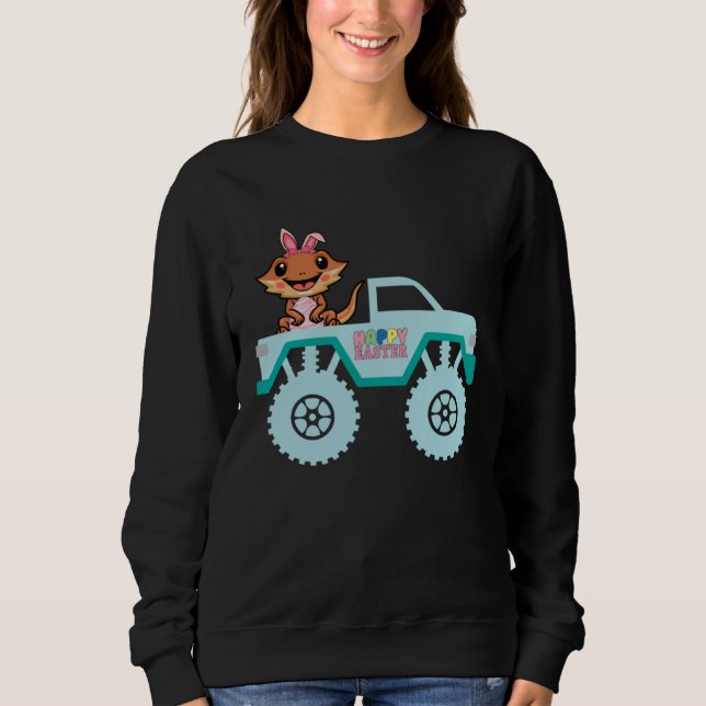 Easter Bearded Dragon Bunny Riding Monster Truck T T Shirt (Framsida)