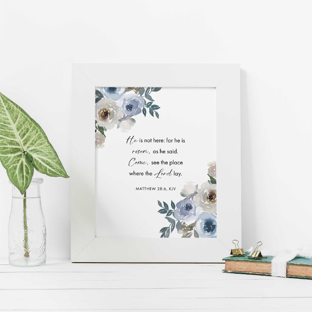 Easter Bible Verse Wall Art Matthew 28:6 Floral Fototryck (Skapare uppladdad)