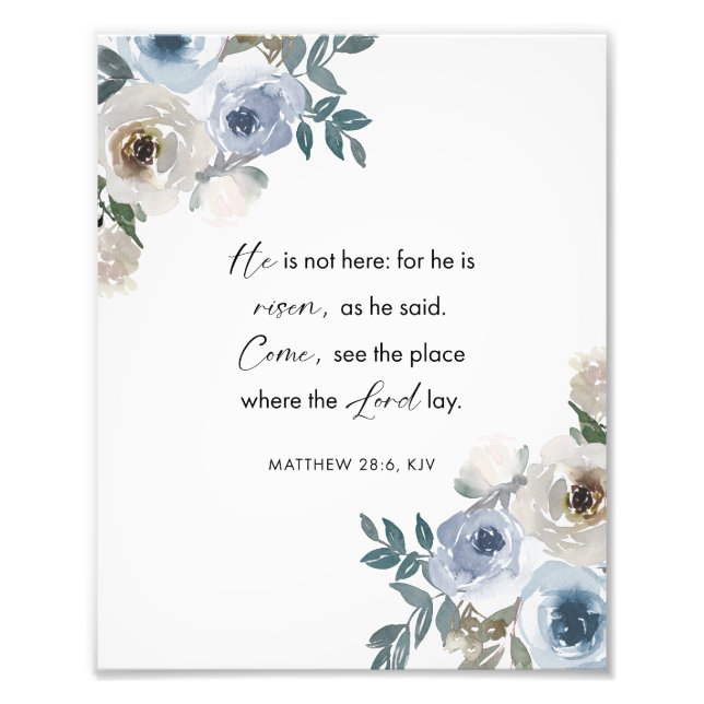 Easter Bible Verse Wall Art Matthew 28:6 Floral Fototryck (Framsidan)