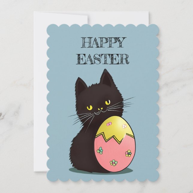 Easter black cat flat holiday card julkort (Framsida)