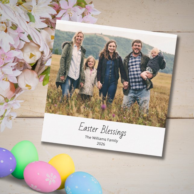 Easter Blessings Christian Family Photo Modern Julkort (Skapare uppladdad)