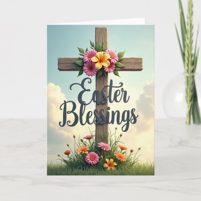 Easter Blessings Floral Cross Card Kort (Framsida)