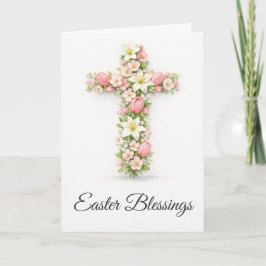 Easter Blessings Floral Cross Christian Easter  Kort