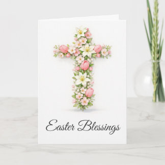 Easter Blessings Floral Cross Christian Easter  Kort