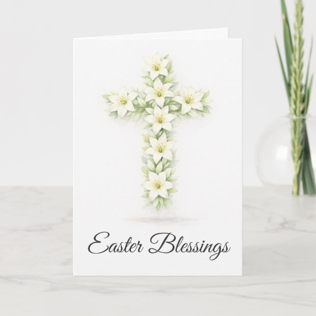 Easter Blessings Lily Cross Christian Easter Card Kort (Framsida)