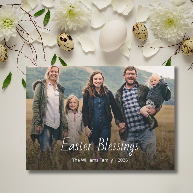 Easter Blessings Modern Christian Family Photo  Julkort (Skapare uppladdad)