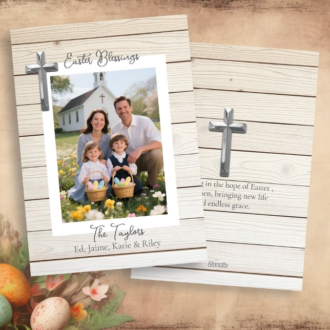 Easter Blessings Rustic Wood Personalized Photo    Julkort (Skapare uppladdad)