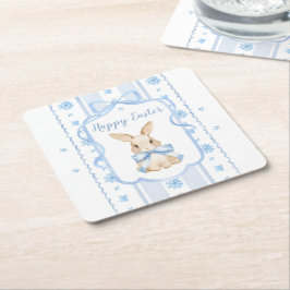 Easter Blue Bow Watercolor Bunny Floral Cottage  Underlägg Papper Kvadrat