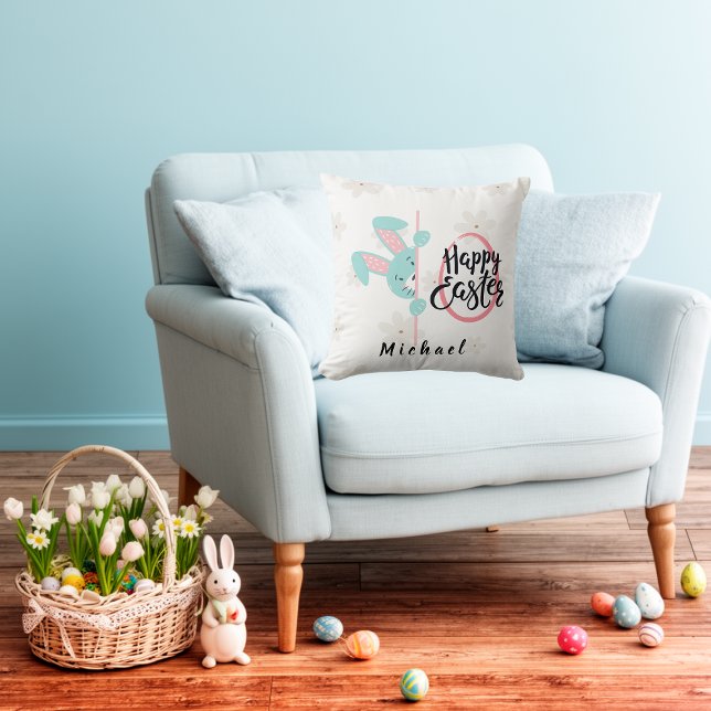 Easter Blue Bunny Personalized Throw Pillow Kudde (Skapare uppladdad)