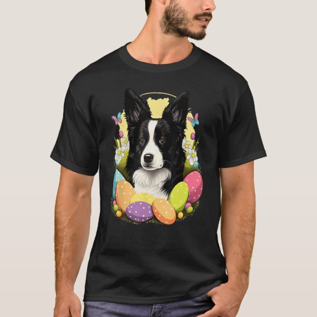 Easter Border Collie Bunny Eggs Dog on Easter Bord T Shirt (Framsida)