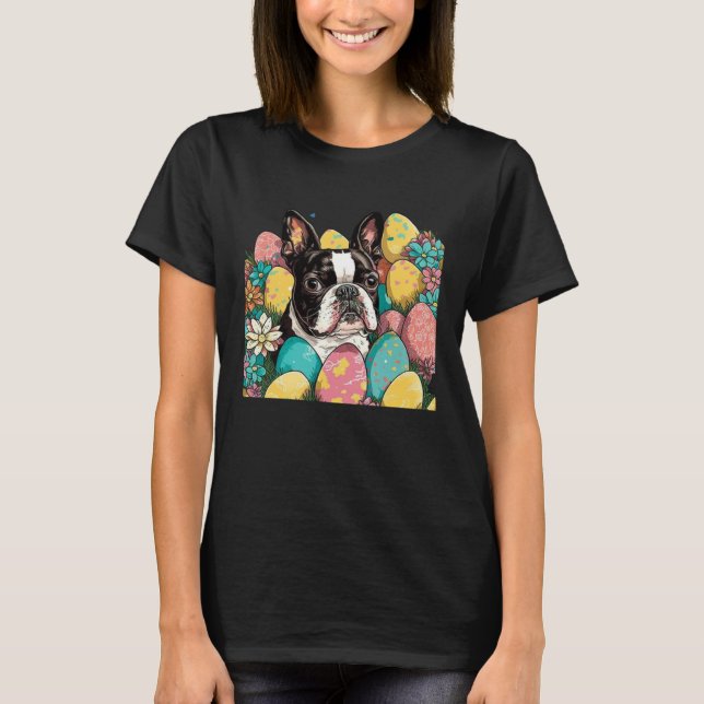 Easter Boston Terrier Spring Flower Dog  Paint Spl T Shirt (Framsida)