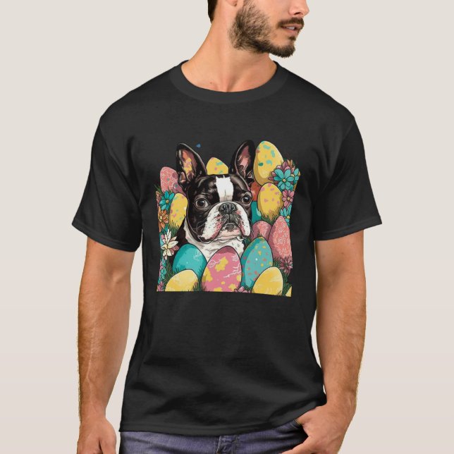 Easter Boston Terrier Spring Flower Dog  Paint Spl T Shirt (Framsida)