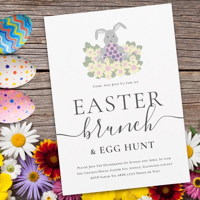 Easter Brunch and Egg Hunt Cute Bunny Invitation Inbjudningar (Cute easter bunny egg hunt and brunch spring party invitation )