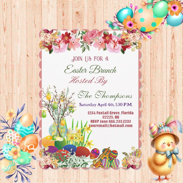 Easter Brunch Decorative Eggs Hanging Tree Floral Inbjudningar (Easter Brunch Decorative Eggs Hanging Tree Floral Invitation)